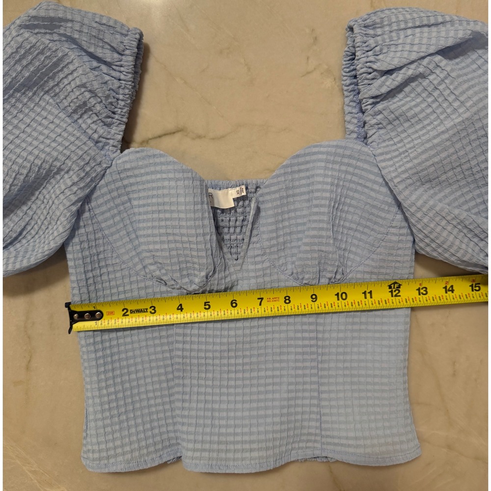 ASTR The Label Daydreamer Blue Seersucker Puff Sleeve Sweetheart Top Womens XS - Picture 7 of 11